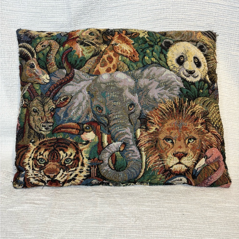 Vintage Wild Safari Animal Tapestry Throw Pillow - Multicolor